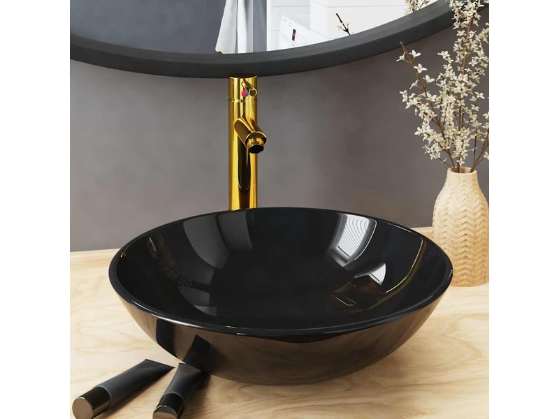 Lavabo de bain, vasque à poser avec robinet et drain à poussoir verre trempé cf65651 - Conforama B