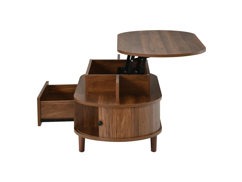  Table basse ovale relevable avec rangement, mdf, 105 x 50 cm, couleur noyer  - Conforama A