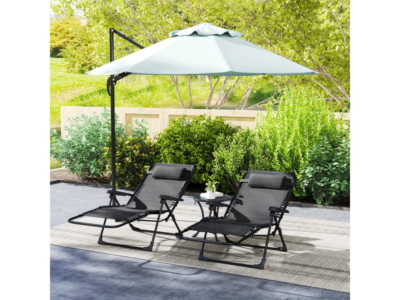 Lot de 2 bains de soleil pliant, transat inclinable, chaise longue textilène noir 90x65x112cm - Conforama C