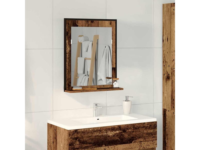 Miroir de salle de bain, miroir de toilette bois ancien 50 x 12 x 60 cm verre et bois ingénierie cf62651 - Conforama B