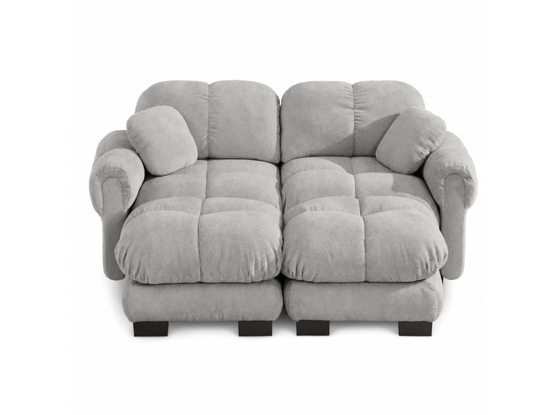  Canapé 2 places en chenille gris clair, modulable en ul avec ottomane mobile SF20260031030 - Conforama A