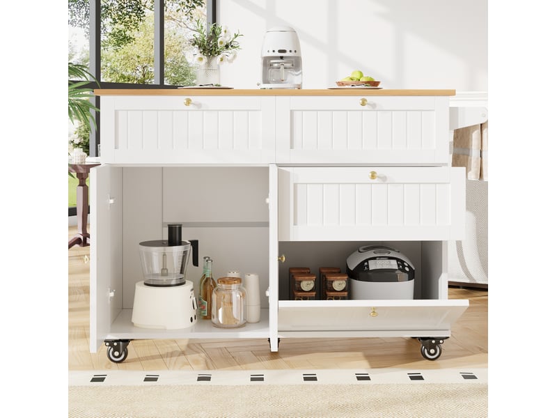 Desserte de cuisine blanche en mdf 133x70x88 cm avec plateau rabattable - Conforama D