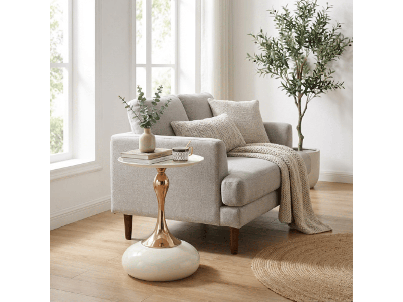  Tables martini: petite table d'appoint ronde blanche à base métallique; chevet et table d'angle pour lit  - Conforama D