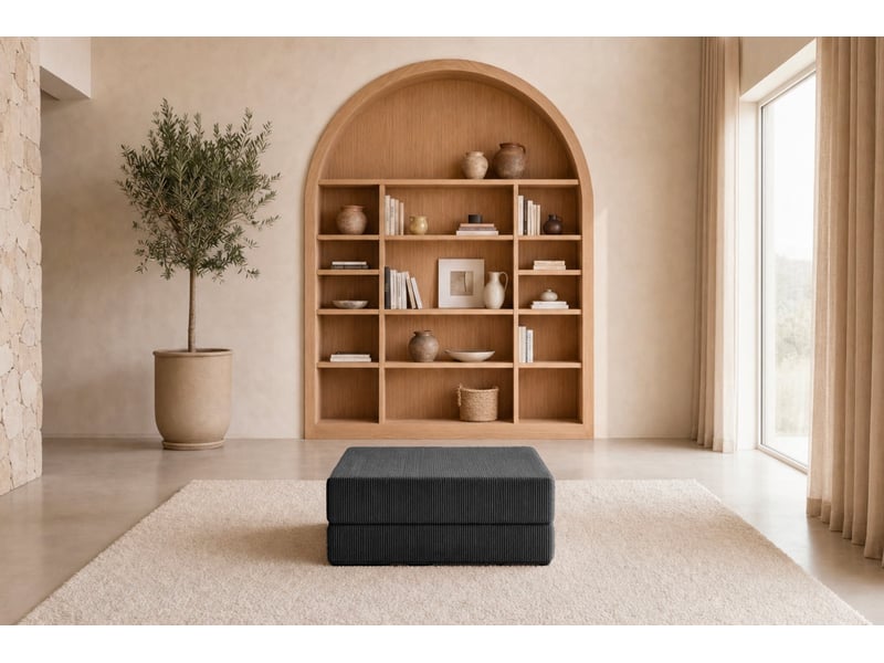  Cosima - pouf en petit velours côtelé noir 100x80x34  - Conforama D