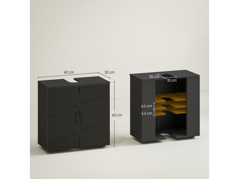  Meuble sous lavabo noir 60 x 30 x 60 cm à 2 portes  - Conforama E