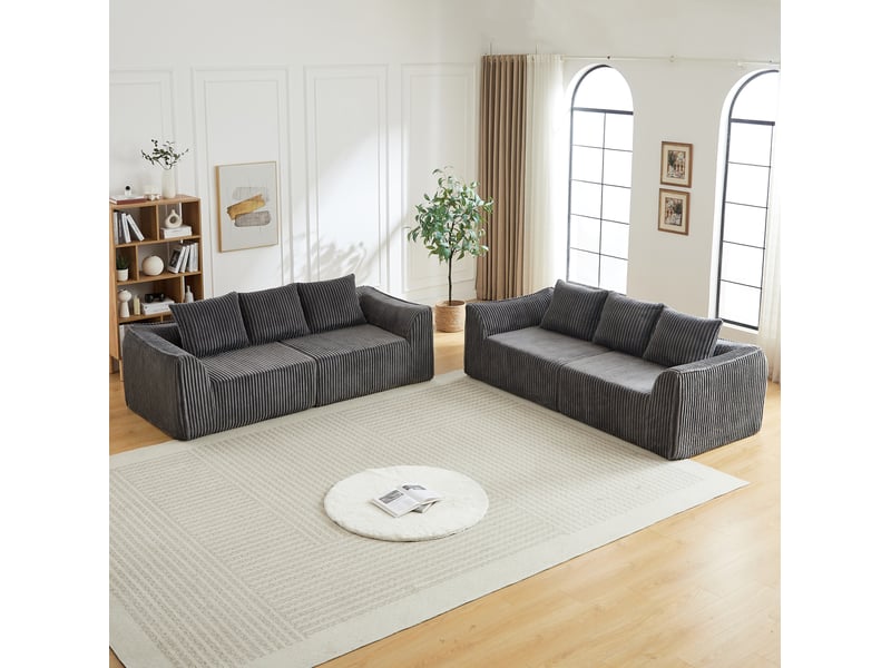  Canapé modulaire 4 places en velours côtelé gris  - Conforama D