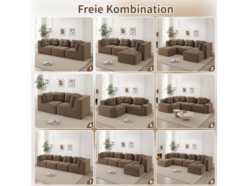  Canapé panoramique modulable 4 places velours côtelé marron – 386 x 177 x 69 cm Fay Lum - Conforama W