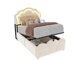 Lit coffre 90x200 cm <strong>MODENVIE</strong>  <strong></strong> coloris beige