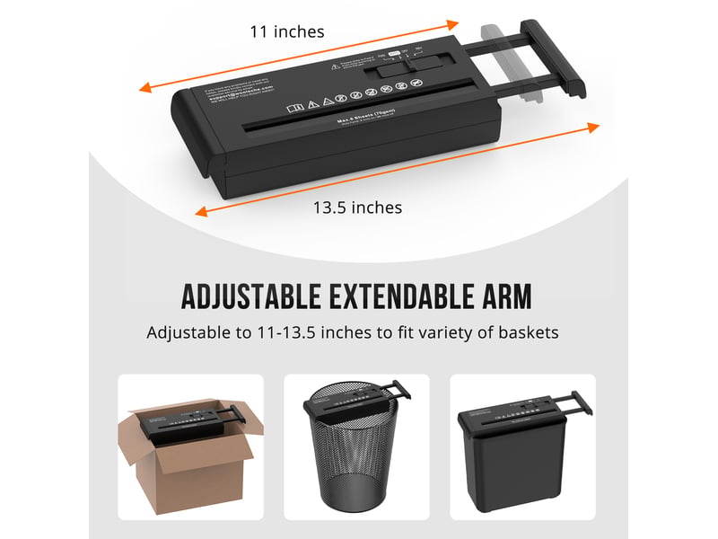  Tête de destructeur de documents 29,7x14,5x27,8 cm – noir – 6 feuilles, bras télescopique et coupe p2  - Conforama B