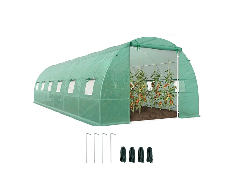  Serre tunnel 8x3x2 m, portes sectionnelles12 fenêtres, 4 renforts diagonaux, acierpe, légumesfleursfruits.  - Conforama A