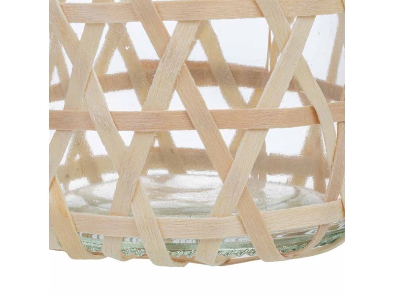  Bougeoir en verre doublé de fibres naturelles brunes, d8 x h cm  - Conforama E