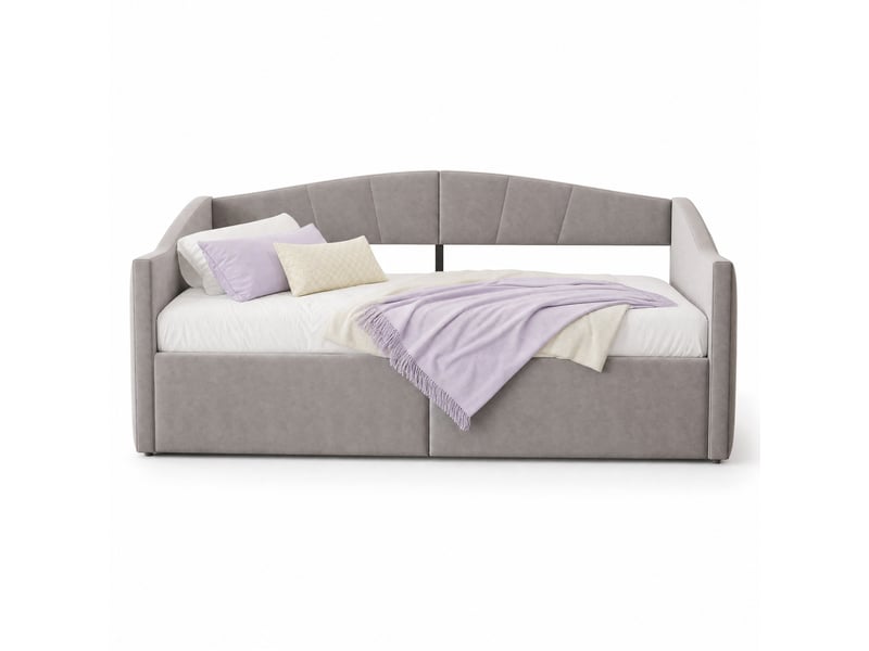Lit coffre tcqpz 90 x 200 cm avec rangement hydraulique, sommier à lattes, accoudoirs, velours gris clair - Conforama A