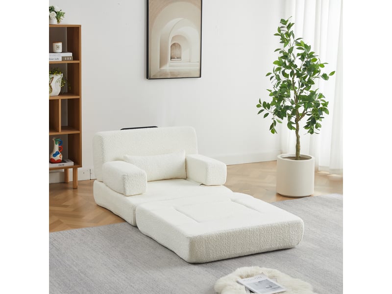  Canapé droit convertible 2-en-1, avec cadre en fer, canapé individuel réglable pour salon, chambre ou bureau, 80 x 90 x 90 cm, beige  - Conforama D