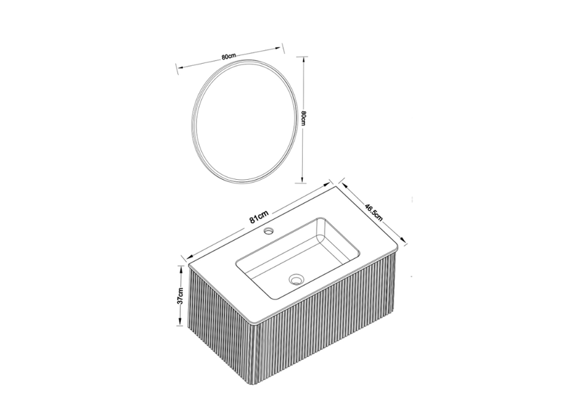  Ensemble meuble vasque suspendu 81 cm – blanc – miroir led rond 80 cm, tiroir et fonction anti-buée  - Conforama C