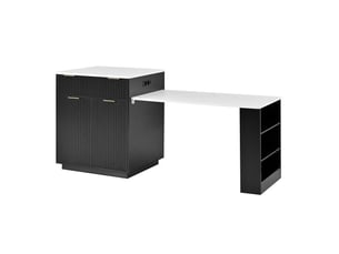 Desserte de cuisine extensible avec 4 tiroirs, 3 niches, led et prises intégrées, noir, 127,5–205 × 67 × 92 cm