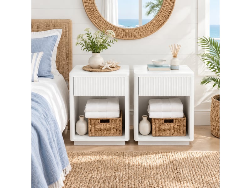  Lot de 2 tables de chevet,55x40x63,5 cm,tiroir et niche,mdf,blanc  - Conforama B