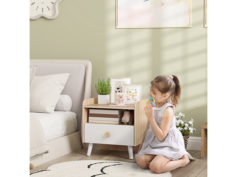  Table de chevet enfant table de nuit enfant avec tiroir et niche, petite table d'appoint en bois pour chambre d'enfant  - Conforama A