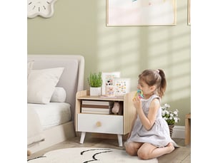 Table de chevet enfant table de nuit enfant avec tiroir et niche, petite table d'appoint en bois pour chambre d'enfant