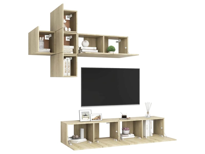  Ensemble de meuble tv - banc tv - meuble de rangement 7 pcs chêne sonoma bois d'ingénierie  - Conforama C