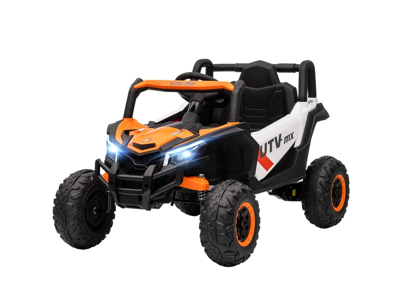  Voiture électrique 12v pour enfants, télécommande, ceinture de sécurité, klaxon, phares led, port usb, pour les 3-5 ans, orange  - Conforama B