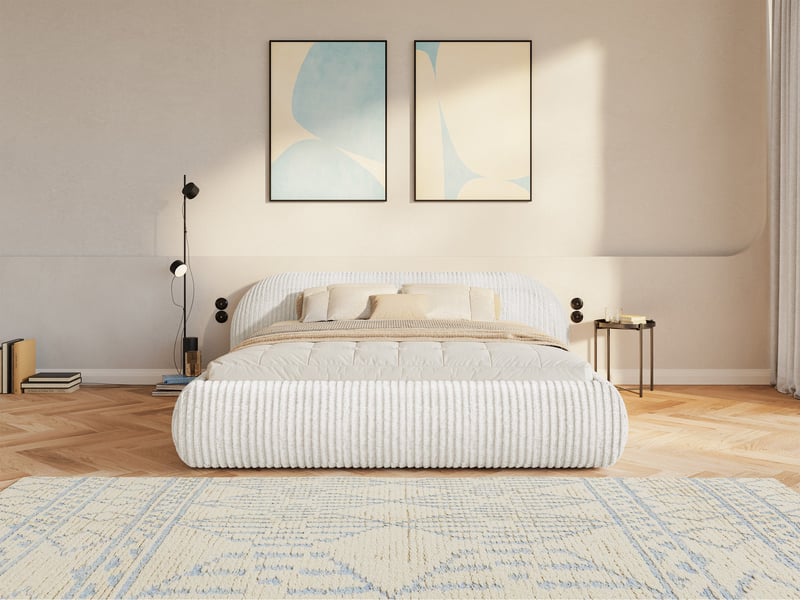 Selsey shels - lit rembourré - 200x200 cm - velours côtelé gris clair Shels Low - Conforama B