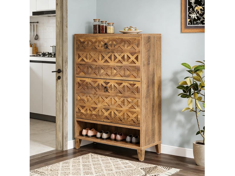  Meuble à chaussures 2 abattants avec rangement 80 x 24 x 110 cm evryae  - Conforama B
