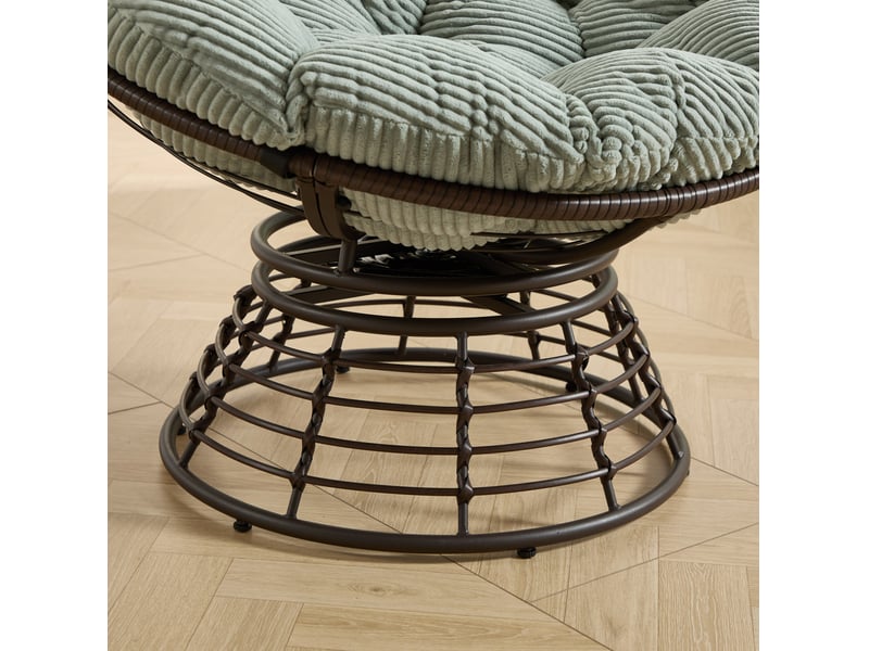  Fauteuil papasan pivotant ø92 cm – marron et vert clair – rotation 360° avec coussin épais en velours côtelé  - Conforama E