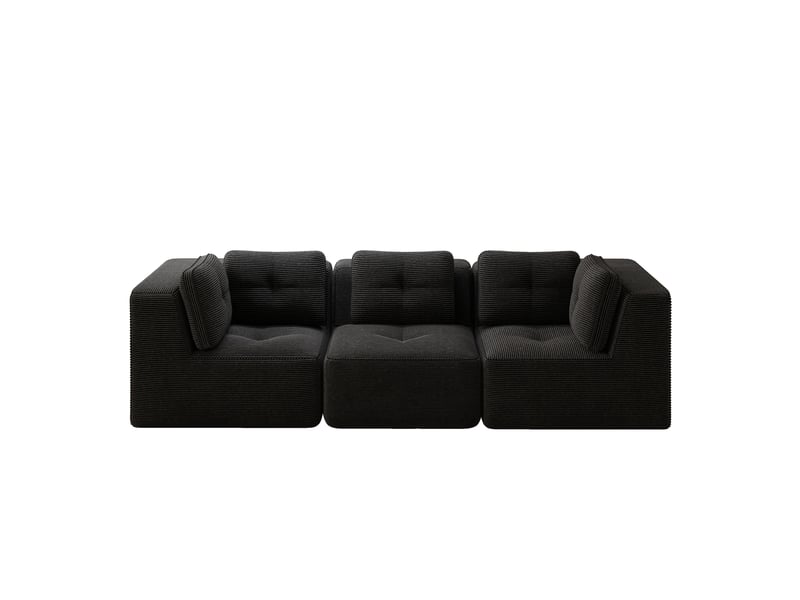 Canapé droit modulable 3 places velours côtelé noir – 297 x 104 x 69 cm Fay Lum - Conforama A