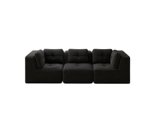 Canapé droit modulable 3 places velours côtelé noir – 297 x 104 x 69 cm