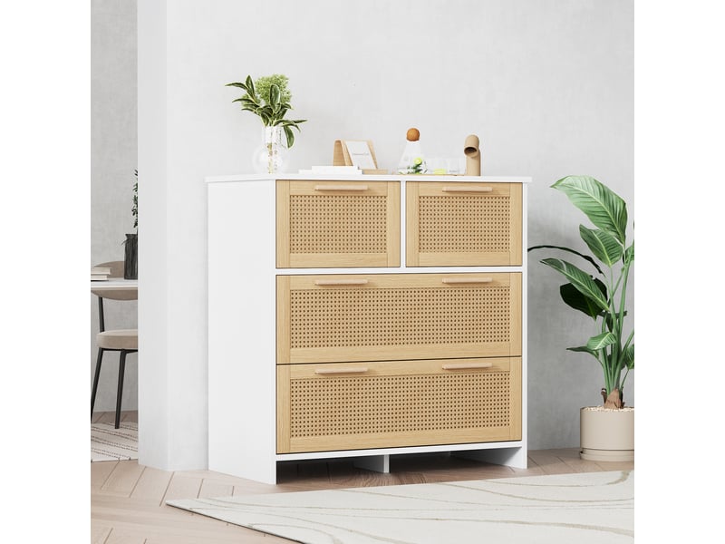  Commode 4 tiroirs avec rangement pour chambre en mdf 80×38×80 cm naturel et blanc  - Conforama C