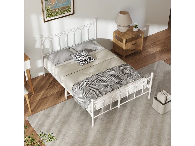  Tcqpz lit youth en métal 140x200 cm blanc avec sommier à lattes, sans matelas  - Conforama E