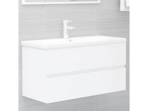 Armoire d'évier avec lavabo intégré, cabinet de salle de bain blanc bois d'ingénierie cf65594