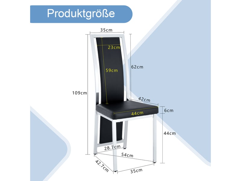  Lot de 4 chaises de salle à manger,44x42x109 cm,similicuir et métal argenté,noir  - Conforama C