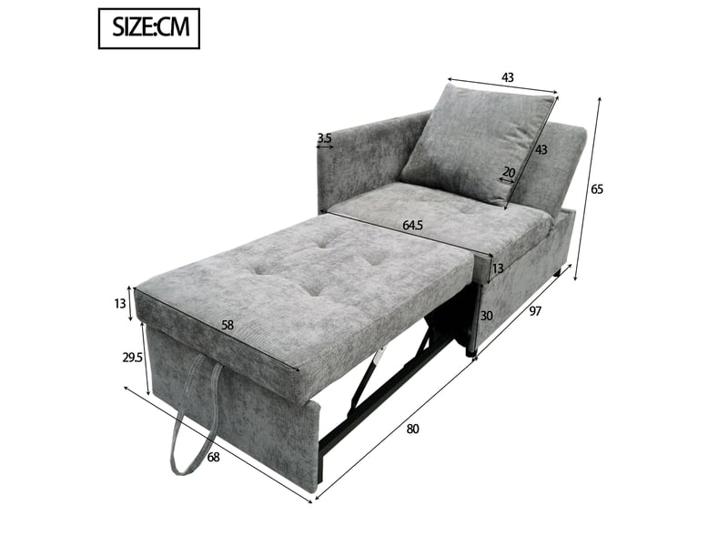  Canapé convertible lit gris tissu lin dos réglable 5 positions rangement intégré 177x68x65cm  - Conforama C