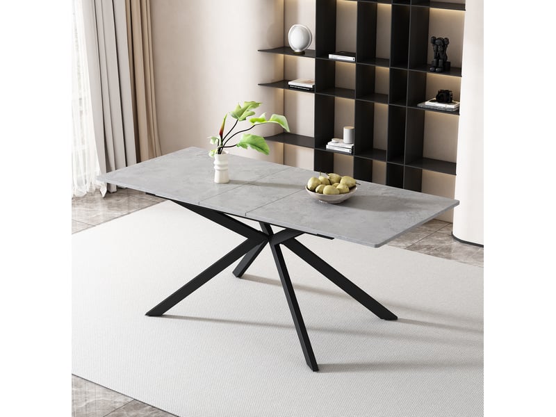 Table de salle à manger extensible avec plateau rectangulaire et piètement croisé, style moderne, en mdf, noir et gris - Conforama B