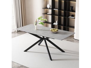 Table de salle à manger extensible avec plateau rectangulaire et piètement croisé, style moderne, en mdf, noir et gris
