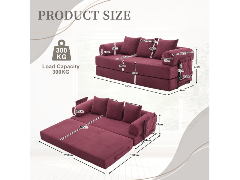 Canapé modulaire 3 places 200x94x67 cm – rouge vin – structure métal, 3 coussins et poche latérale - Conforama C