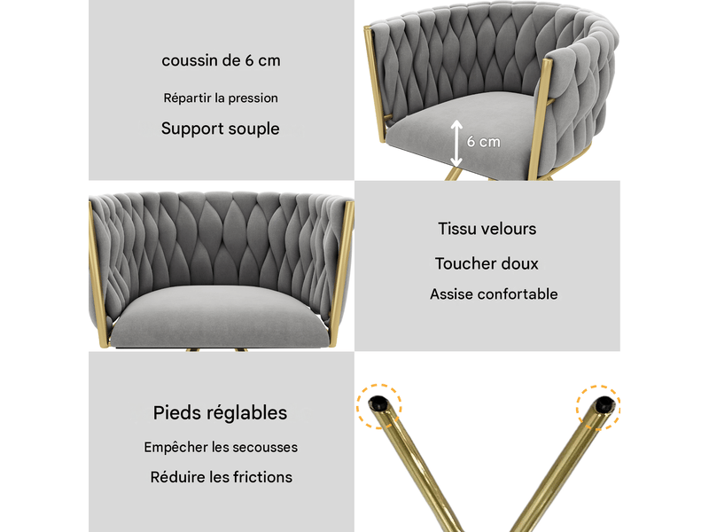  Lot de 4 chaises de salle à manger pivotantes en velours gris et pieds dorés N634P215344G-4 - Conforama D