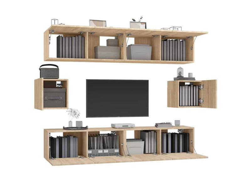  Ensemble de meubles tv - banc tv - meuble de rangement 6 pcs chêne sonoma bois d'ingénierie  - Conforama D