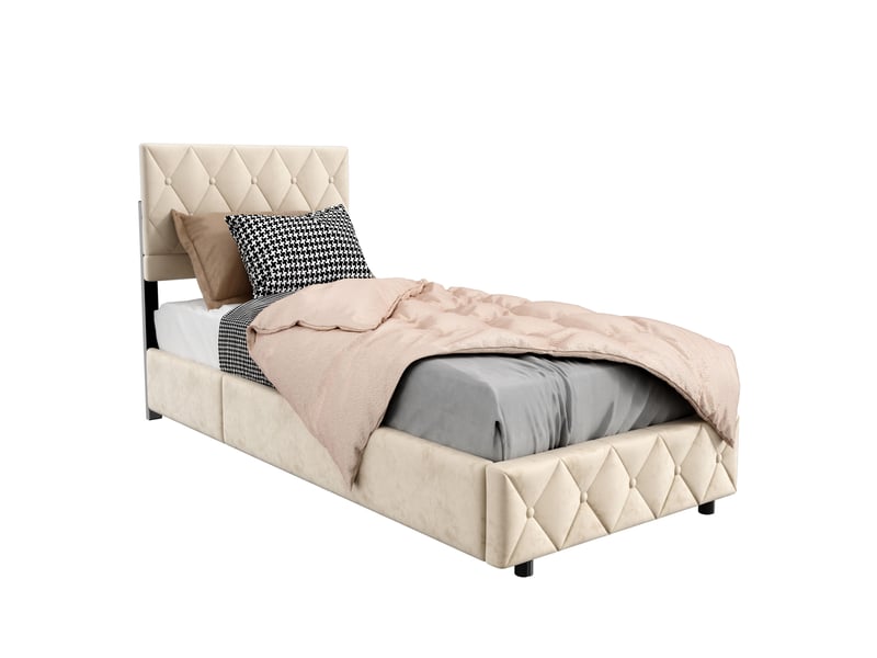  Lit 90x200 cm rembourré avec sommier à lattes beige evryae  - Conforama A
