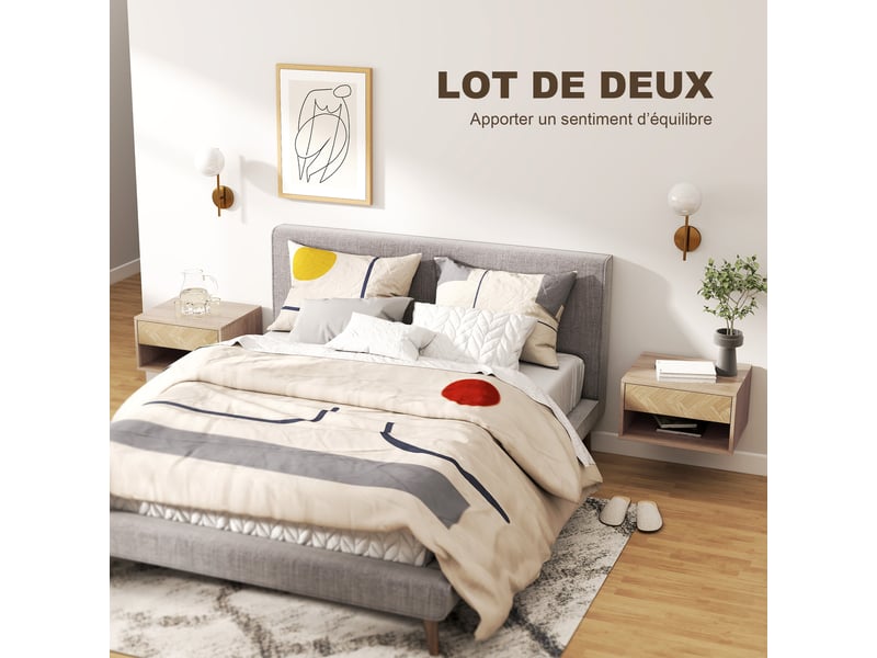  Lot de 2 tables de chevet murales 1 tiroir coloris bois naturel 37 x 32 x 21 cm  - Conforama D