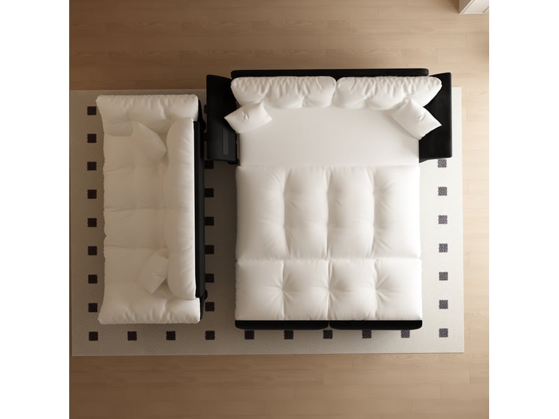  Canapé-lit convertible ulevr 3-en-1 à tirer, 2 places, velours beige et blanc, couchage 154 x 203 cm  - Conforama E