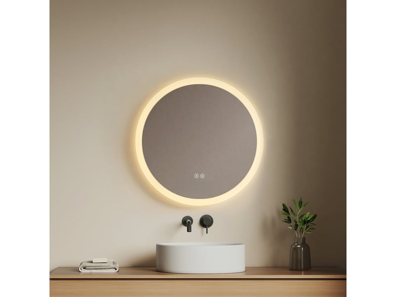  Emke miroir lumineux salle de bain rond diamètre 50cm, miroir led avec interrupteur tactile, anti-buée, miroir avec éclairage 3 couleurs  - Conforama B
