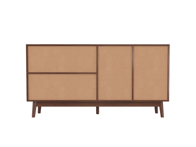 Bahut 3 portes coulissantes en rotin, 2 tiroirs, 155x38x80 cm, aéré et stable - Conforama D