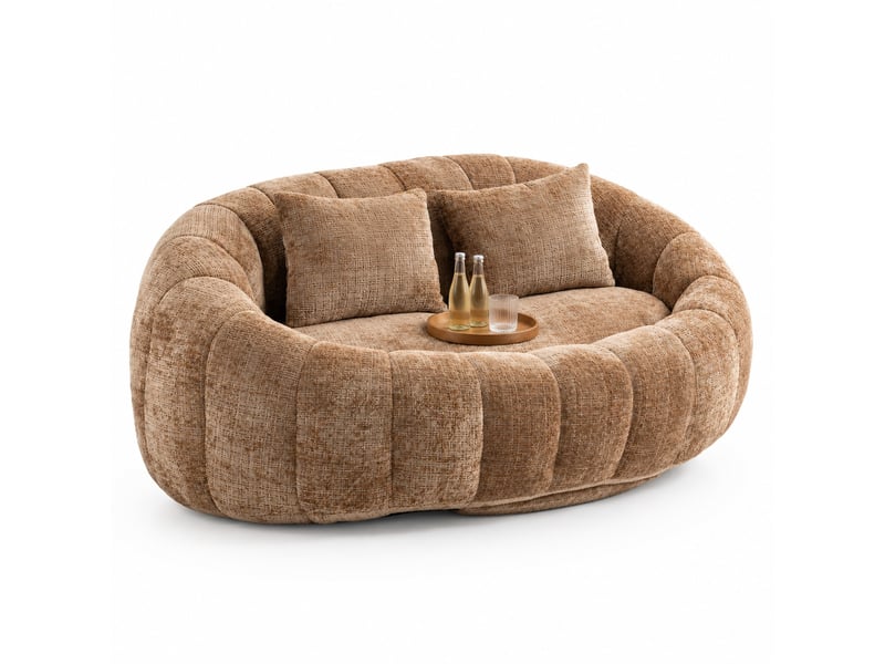 Pouf poire en chenille, assise au sol avec dossier haut, accoudoirs et rembourrage en mousse, marron - Conforama A