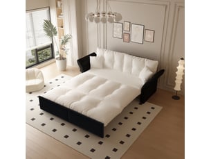 Canapé-lit convertible 3-en-1 190x85x91 cm en bois et métal, couleur beige et noir, design moderne, design moderne