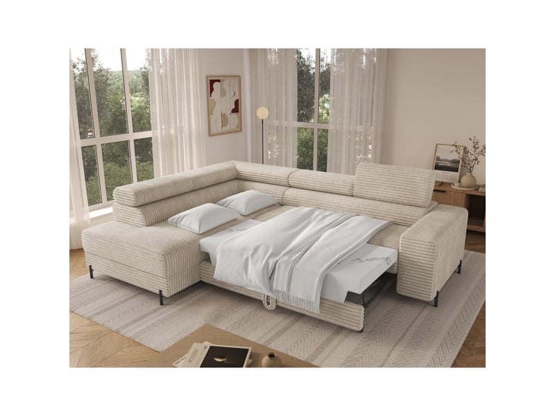  Canapé d'angle colesia convertible 5 places beige velours côtelé – gauche – 274x200cm  - Conforama C