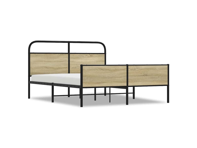  Lit double- lit adulte -  cadre de lit en métal sans matelas chêne sonoma 150x200 cm  - Conforama A