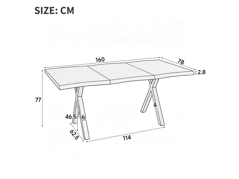 Table à manger 160x78x75 cm pour 4 à 6 personnes, plateau épais 28 mm à bord ondulé, table de salle à manger avec pieds en x métalliques, noyer OPULERANE TRADING LTD - Conforama C