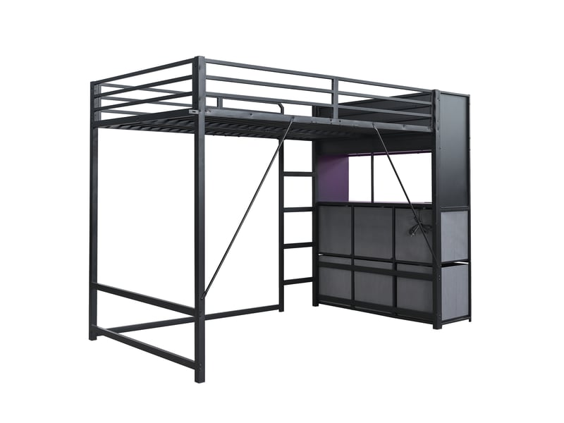  Lit mezzanine,120x200 cm,avec rangement et station de charge,métal,noir et gris  - Conforama D